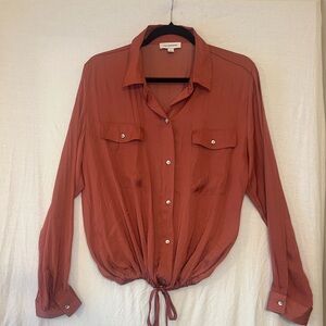 Calligraphie button up blouse with tie around waist size large